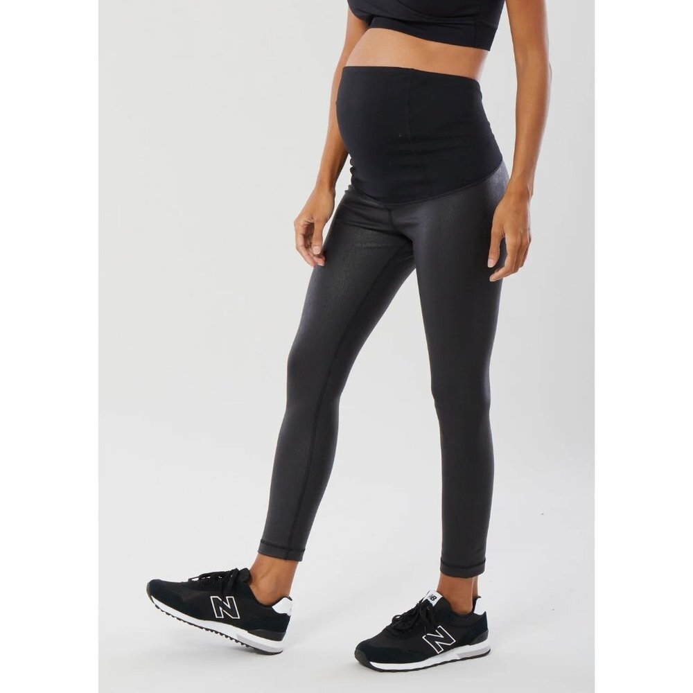 Ingrid & Isabel Maternity Faux Vegan Leather Leggings Women XXL Black Supportive